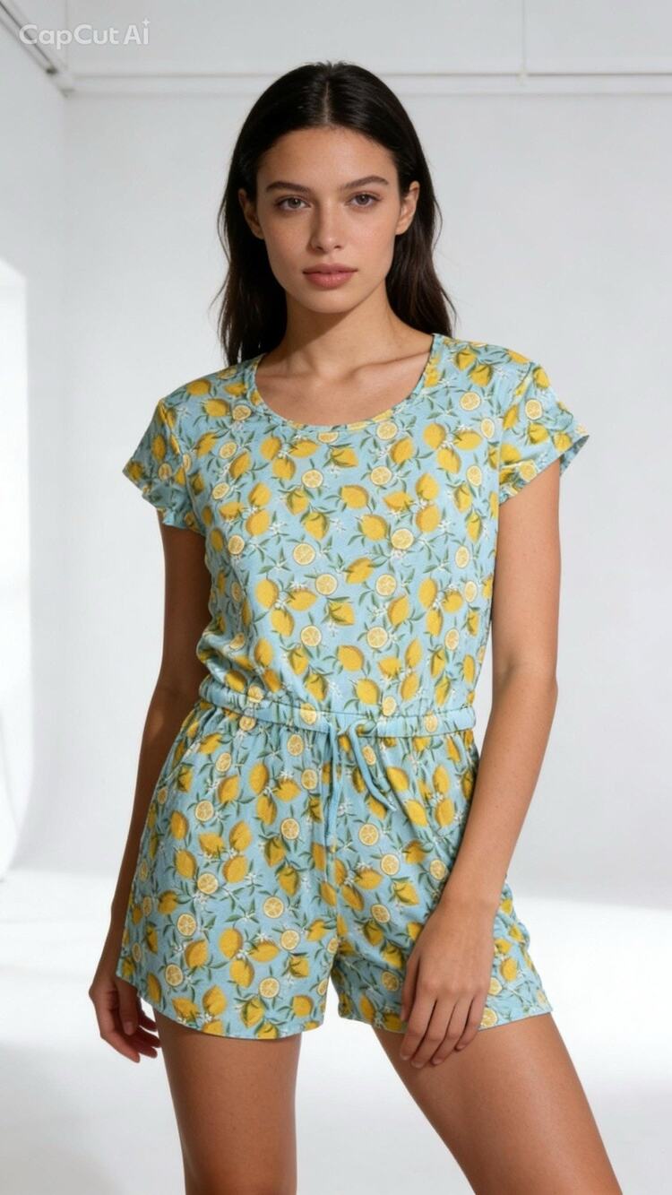 Alex's Lemonade Stand Lemon Fruit Romper Size L Pockets Stretch Drawstring Waist